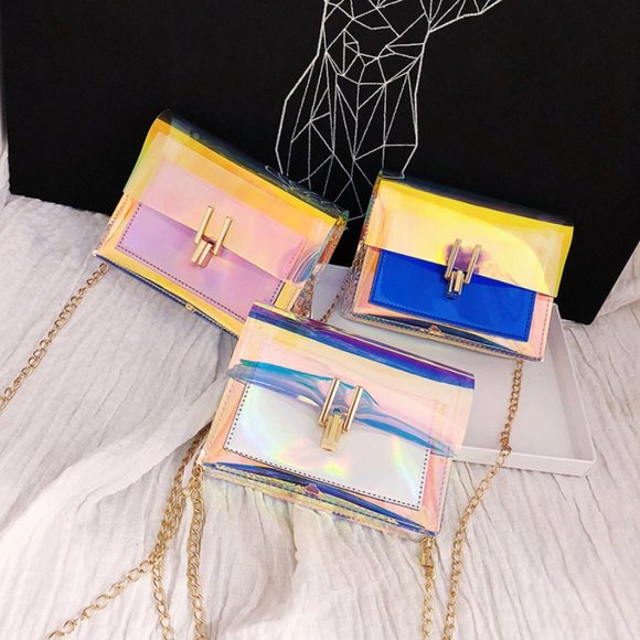Multicolor Holographic Mini Crossbody Bag - Clutch - Picture 4 of 5